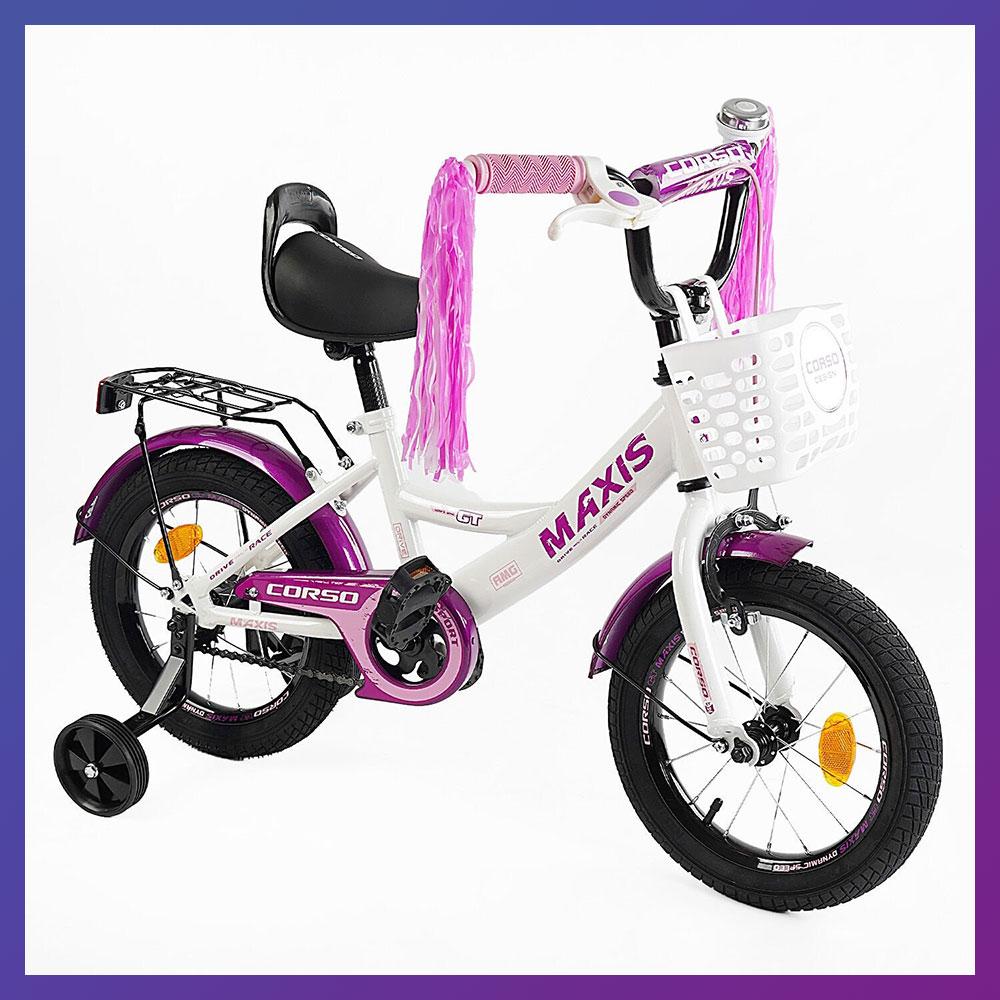 Велосипед дитячий двоколісний сталевий Corso MAXIS-14187 14" зріст 95-115 см вік 3 до 6 років Білий, фото 1