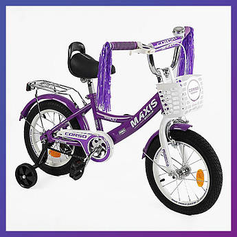 Велосипед дитячий двоколісний сталевий Corso MAXIS-14560 14" зріст 95-115 см вік 3 до 6 років Фіолетовий