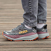 Сірі демісезонні текстильні чоловічі кросівки Hoka Stinson 7 Grey Bordo Хока