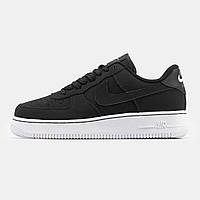 Чорні шкіряні чоловічі кросівки Nike Air Force 1 Демісезонні Найк аїр Форс 1