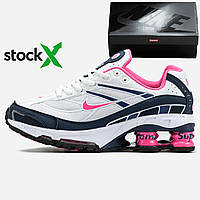 Білі текстильні жіночі кросівки Nike Shox Ride 2 SP x Supreme White Blue Pink Демісезонні Найк Шокс
