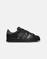 Чорні шкіряні жіночі кросівки ADIDAS SUPERSTAR x DIME - демісезонні кеди адідас суперстар