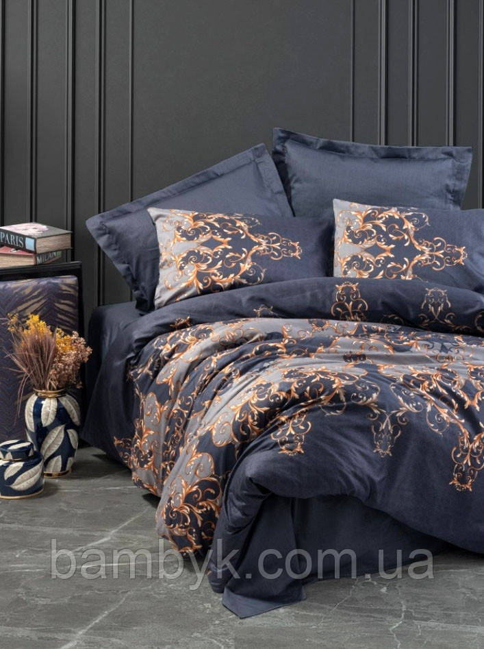 Постільна білизна Cotton Box "Sarina Lacivert" сатин DeLux преміум якість бавовняне розмір євроТуреччина