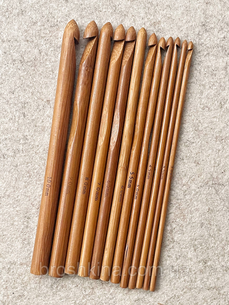 Набір бамбукових гачків для в'язання 12 шт (ВІД 3.0 ДО 10.0 ММ), фото 1