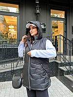 Стильна стьобана жіноча демісезонна жилетка-безрукавка з капюшоном супербатал (р.54-70). Арт-1916/43