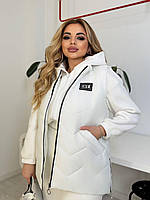 Стильна стьобана жіноча демісезонна жилетка-безрукавка з капюшоном супербатал (р.54-70). Арт-1919/43