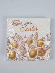 Великодня паперова двошарова серветка (ЗЗДЗЗ, 16 шт.) La Fleur "Золотисті пісанки"852 (1 пачка)