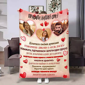 Плед 3D зі своїм фото для сім'ї Правила сім'ї Люблячі серця 4441_A 17892 160х200 см