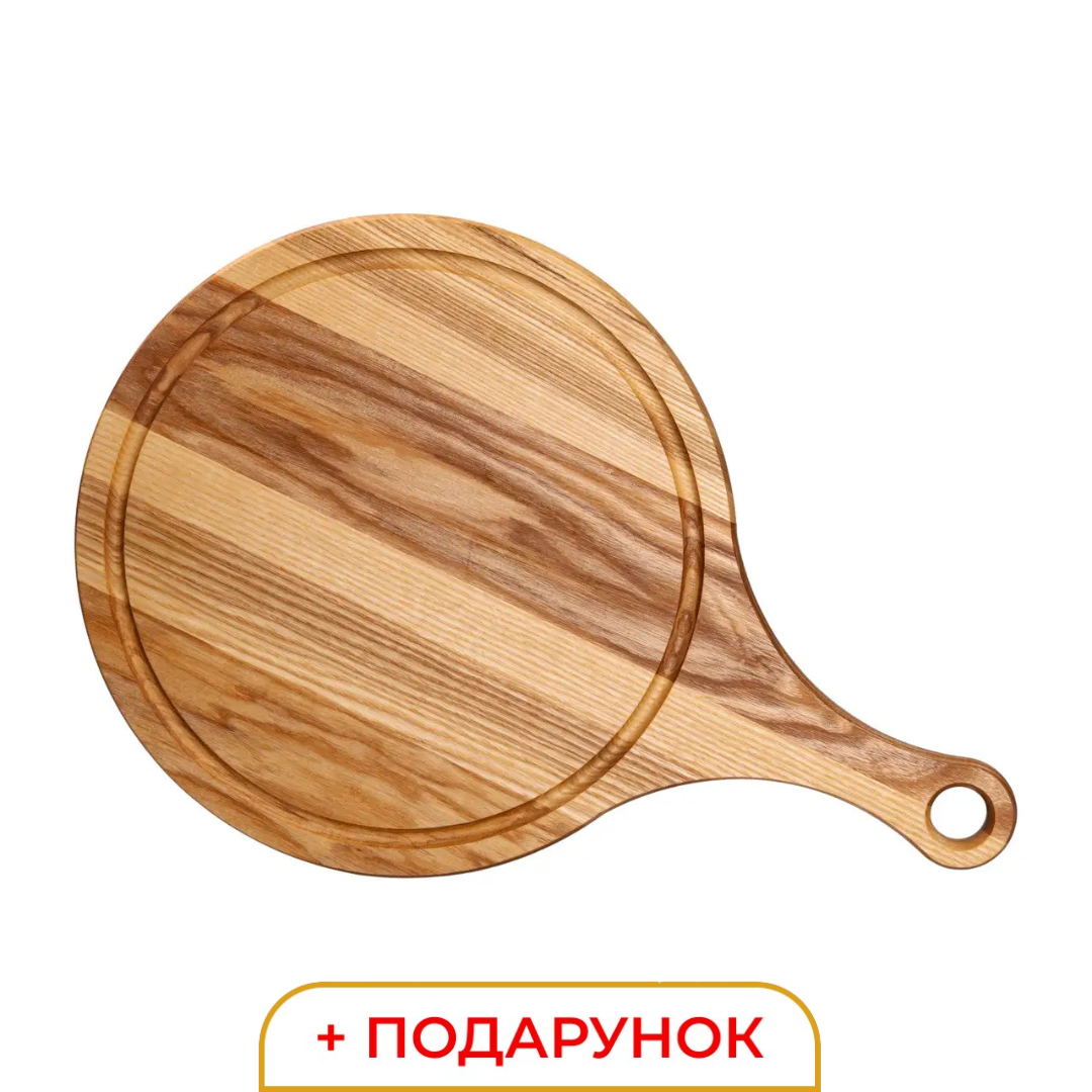 Дерев'яна дошка кругла Ø 30 см кухонна обробна дошка з ручкою ясен Wood Lugi