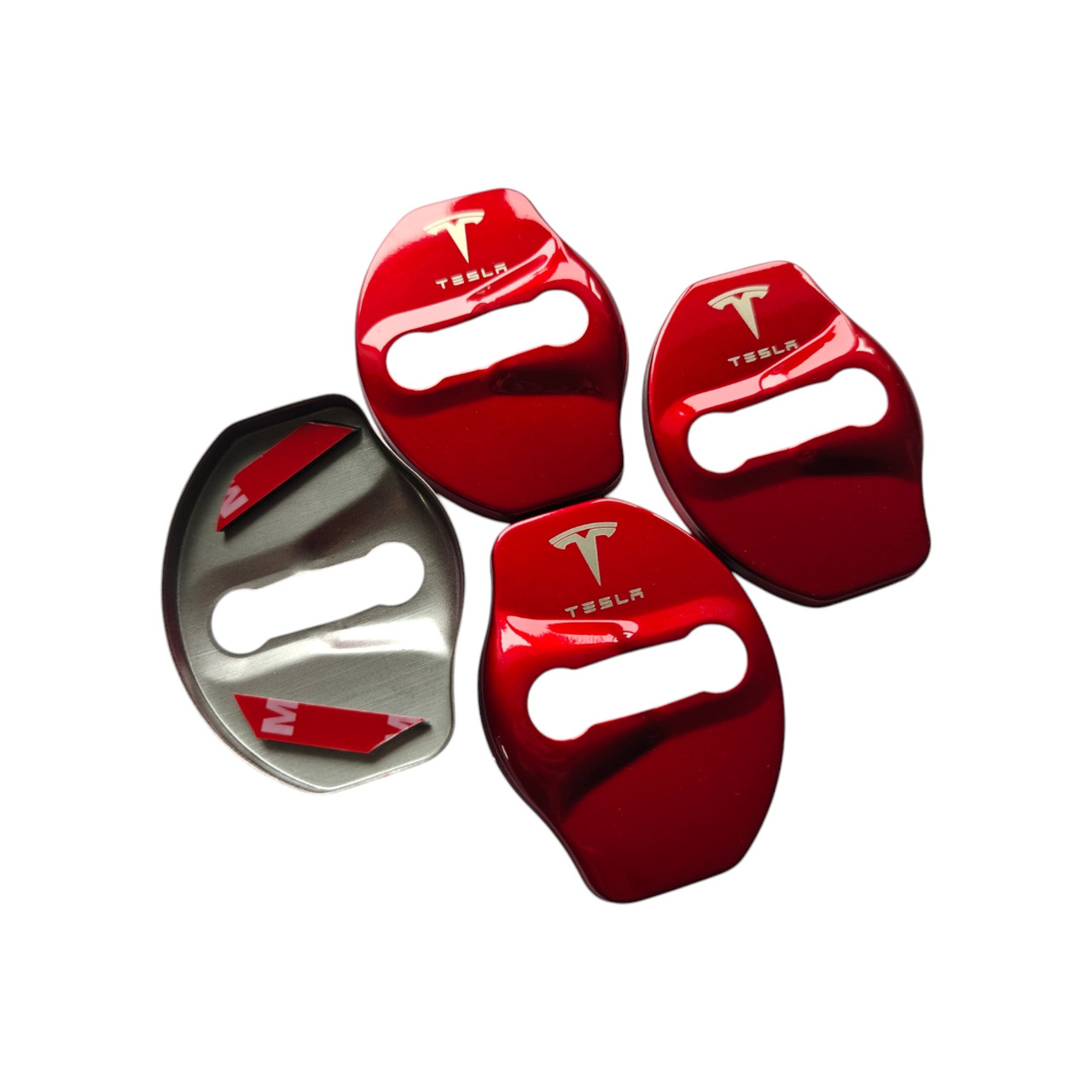 Накладки на дверний замок червоний із логотипом Tesla, фото 1