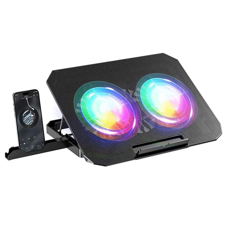 Охолоджувальна підставка для ноутбука N33 RGB (з тримачем для телефона та регульованим кутом)