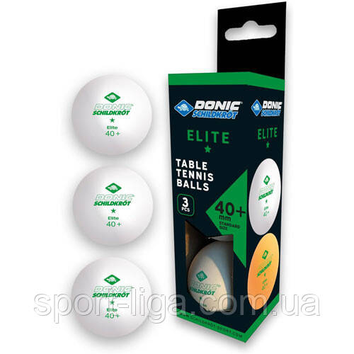 М'ячики для настільного тенісу Donic Elite білі 3 шт (1 зірка 40 мм)
