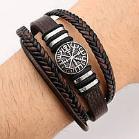 Браслет шкіряний багатошаровий "Вегвизир" Type VB 20 см. Brown, фото 4