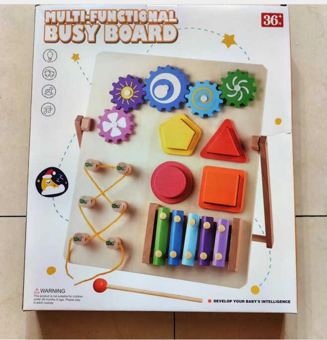 Бізіборд C 68837 дерев'яний, ксилофон, сортер, шнурівка, шестерінки