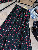 Женская стильная легкая свободная шикарная длинная шелковая юбка миди на резинке в цветочный принт