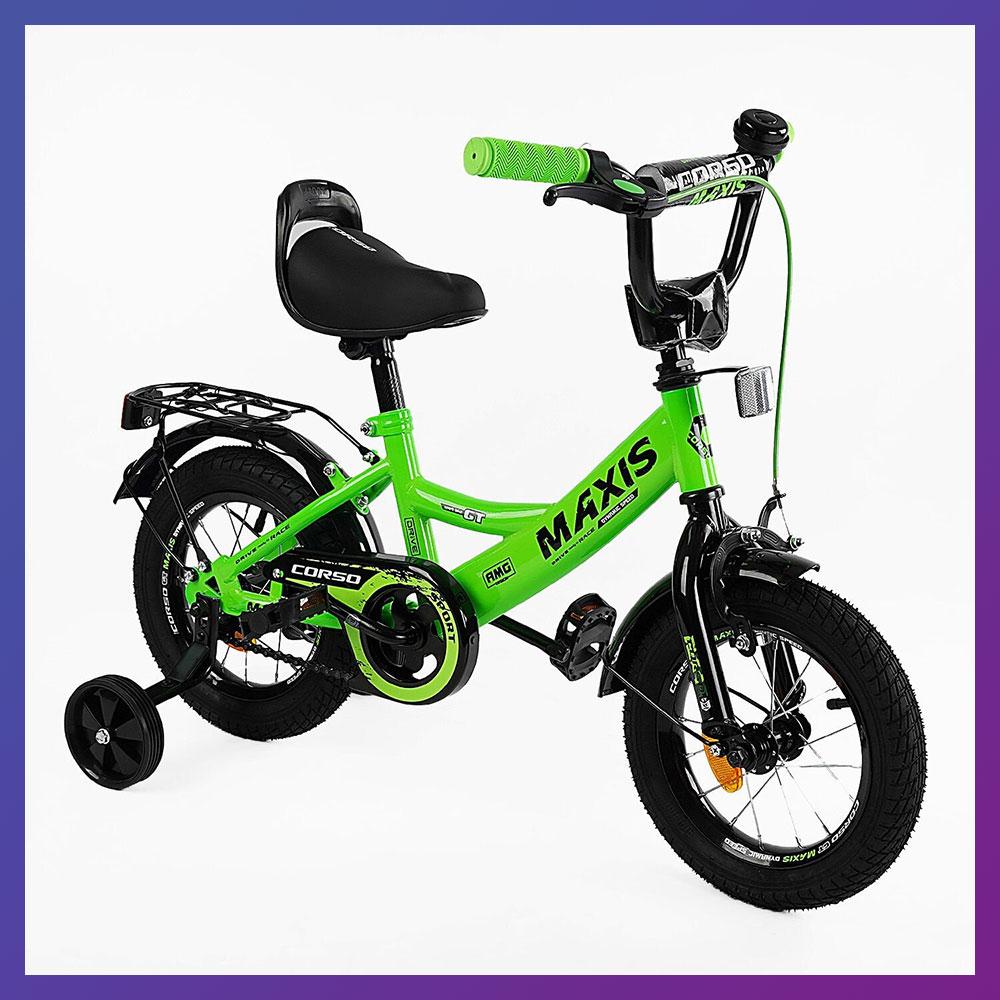 Велосипед дитячий двоколісний Corso MAXIS CL-12455 12" зріст 80-105 см вік 2 до 5 років Зелений