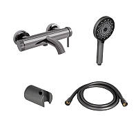 Комплект для ванної кімнати Qtap Robin Black/Chrome: Змішувач QTROB3060102K + Тримач QT829910842854GRP + Шланг