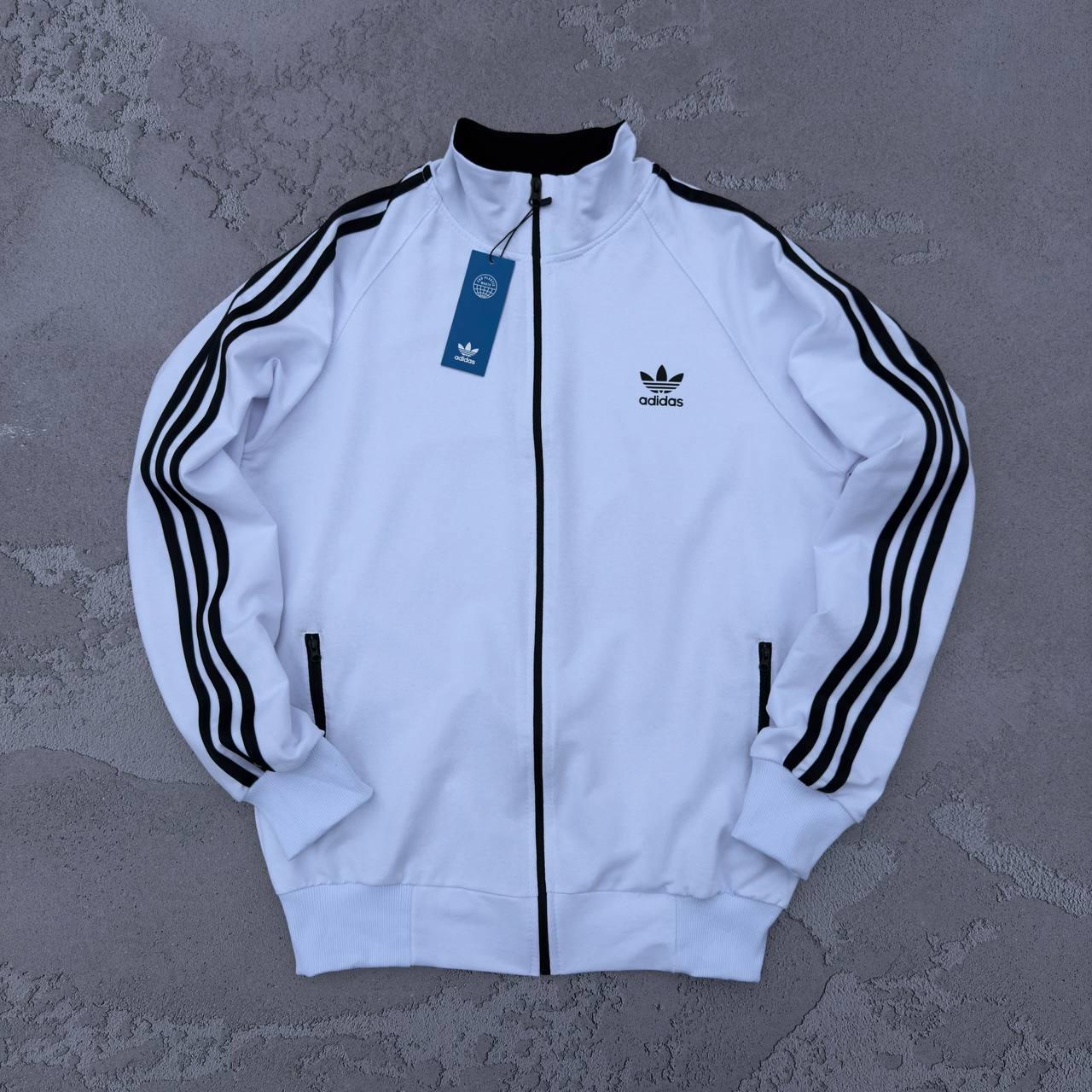 Кофта жіноча Adidas на блискавці весняна осіння двунитка олімпійка адідас біла