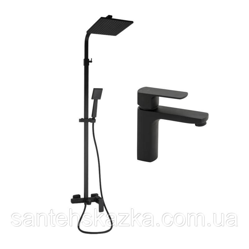 Комплект змішувачів Qtap Capricorn: Душова система QTCAP53103KNB + Змішувач для раковини QTLIPNO1023101CB, фото 1