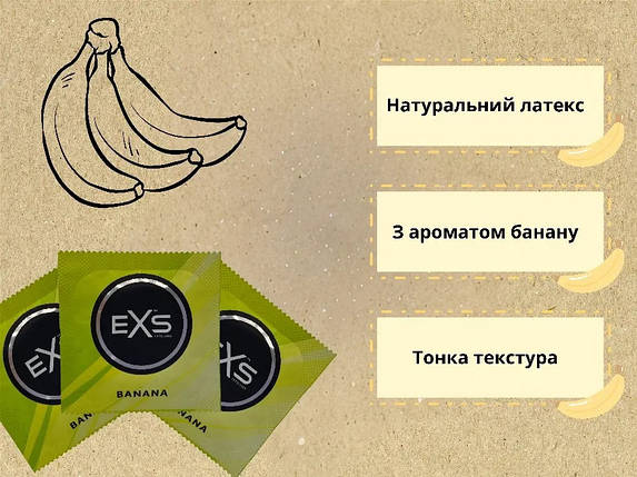 Набір презервативів для орального сексу Exs Banana з ароматом банана (ціна за 10 шт.), фото 3