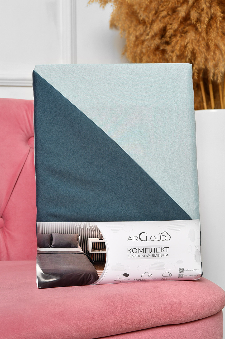 Комплект постільної білизни євро однотонний зеленого кольору 196762P, фото 1