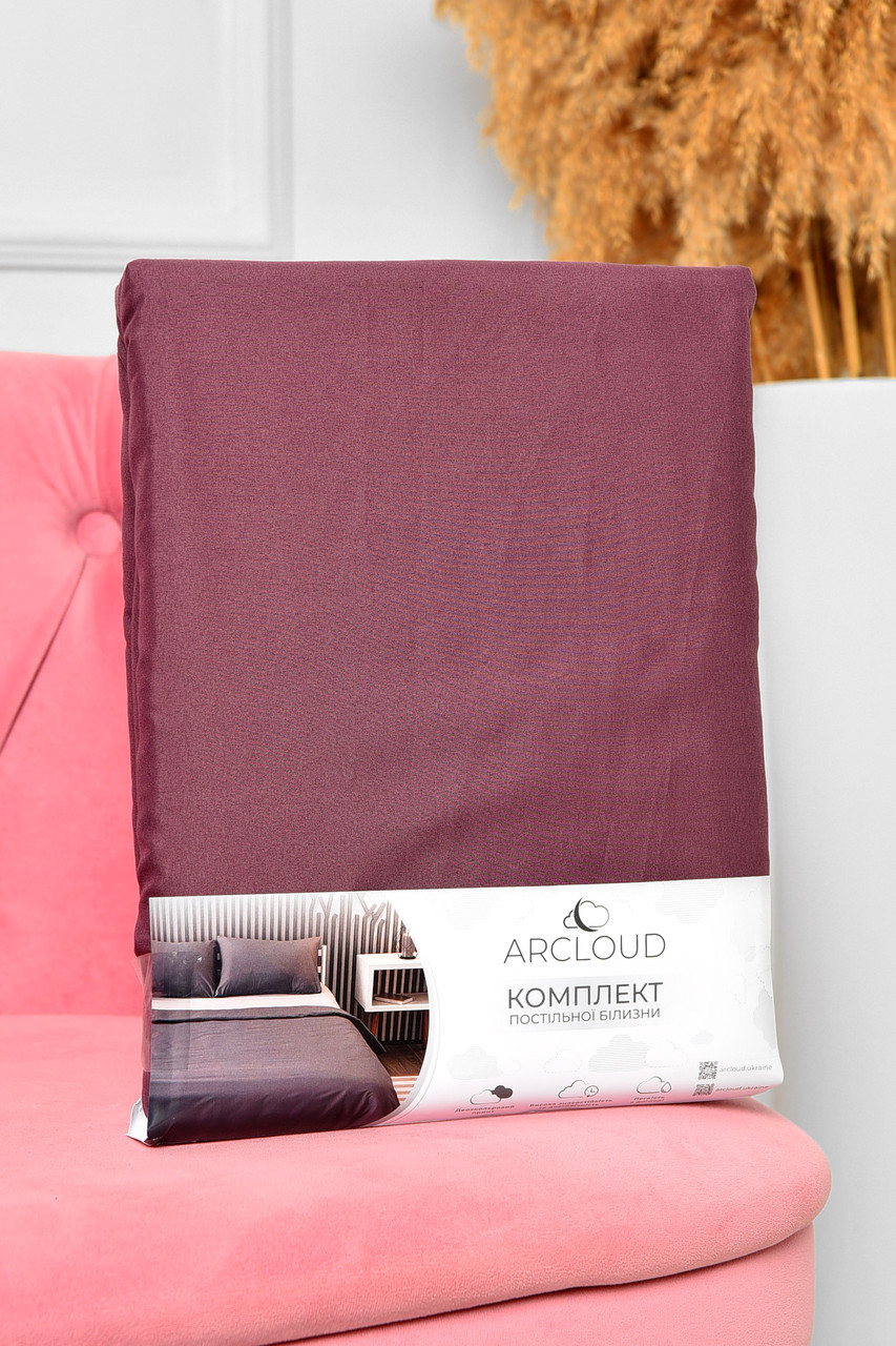 Комплект постільної білизни двоспальний однотонний бордового кольору 196749P, фото 1