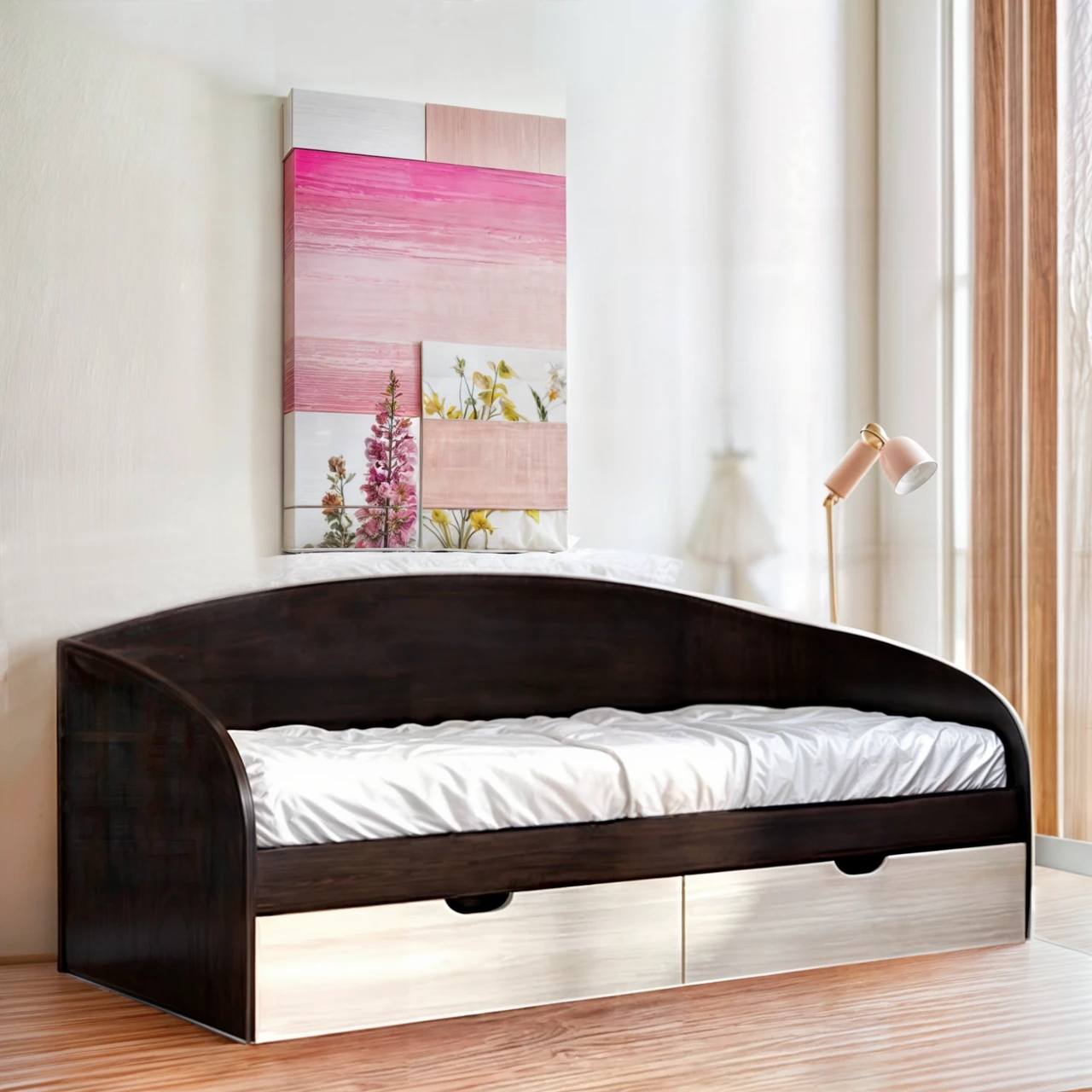 Ліжко односпальне Tobi Sho COMFORT з шухлядами для дитячої кімнати, 800х1900 мм Венге темний/Дуб молочний