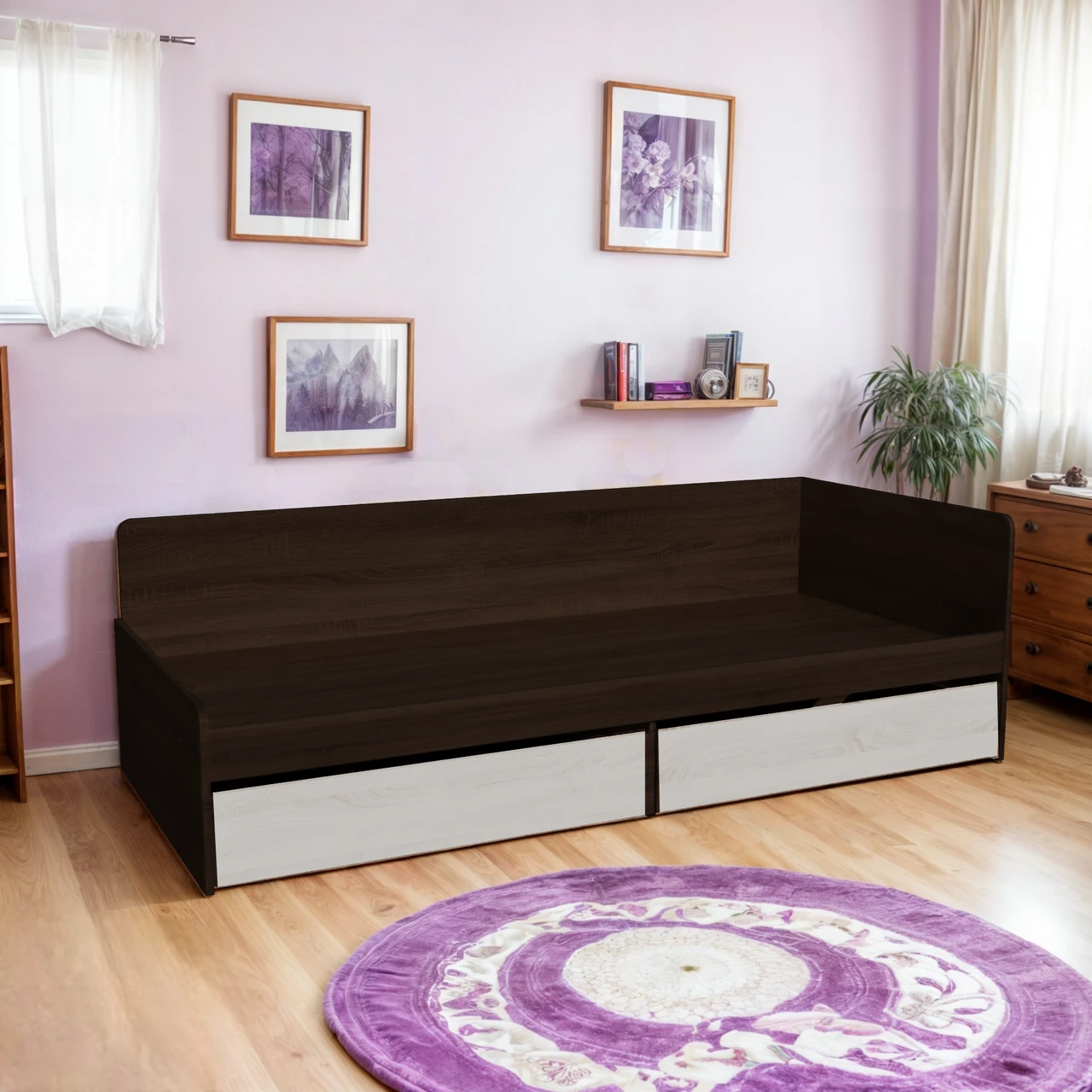 Ліжко односпальне Tobi Sho SONATA/800 для дитячої кімнати з двома шухлядами, 800х1900 мм Венге темний/Білий, фото 1