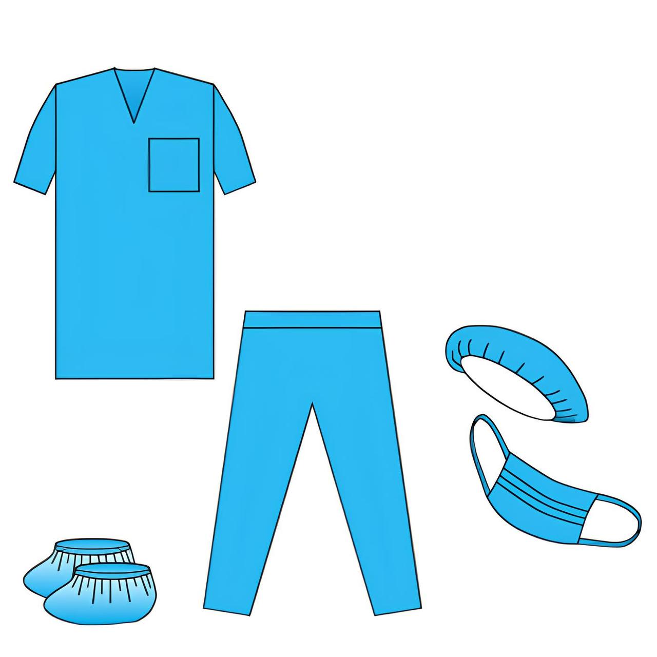 Костюм комплект стерильний для чоловіка на пологи одноразовий, для партнерських пологів 5 предметів Неман блакитний, фото 1