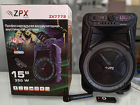 Колонка Bluetooth на акумуляторі з бездротовим мікрофоном ZPX ZX-7772 350Вт USB/Bluetooth/FM/TWS пульт ДУ чорний