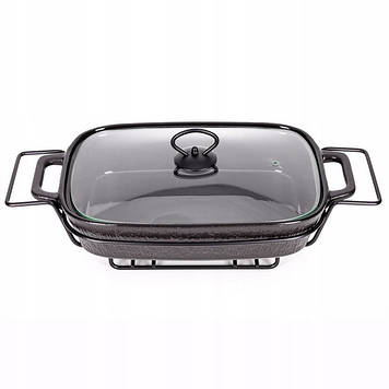 Марміт керамічний Kamille KM-6428 прямокутний 2,5 л зі скляною кришкою на підставці