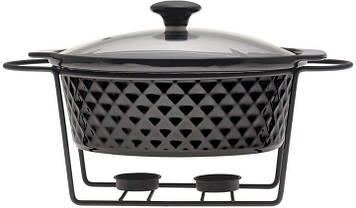 Марміт керамічний круглий Kamille KM-6426 2,5 л зі скляною кришкою на підставці