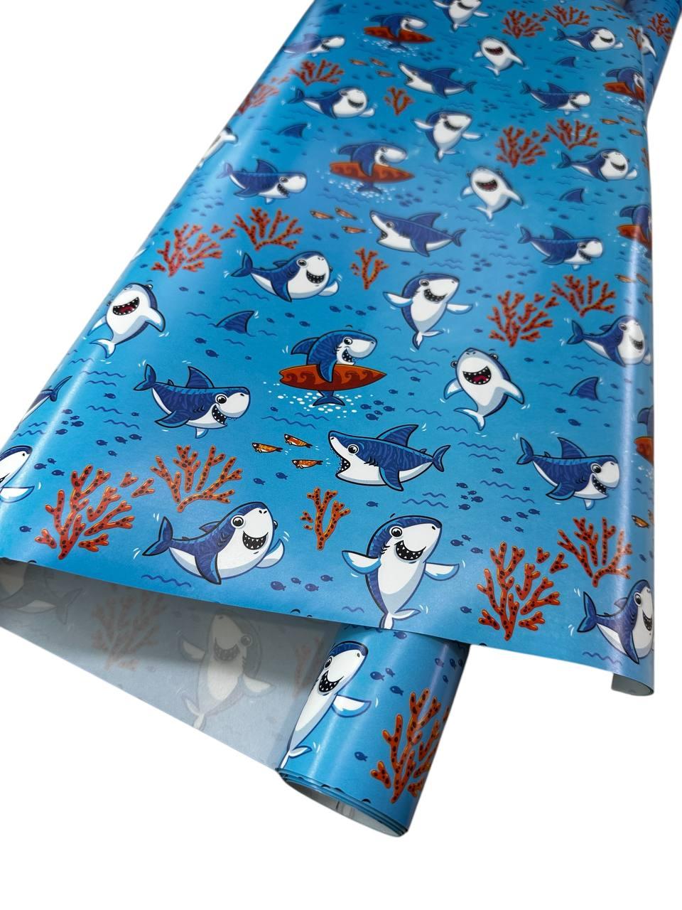 Подарунковий папір для пакування "Акули", 700x1000 мм, 5 шт/уп