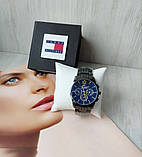 Чоловічий подарунковий набір Tommy годинник і шкіряний ремінь total black, фото 7