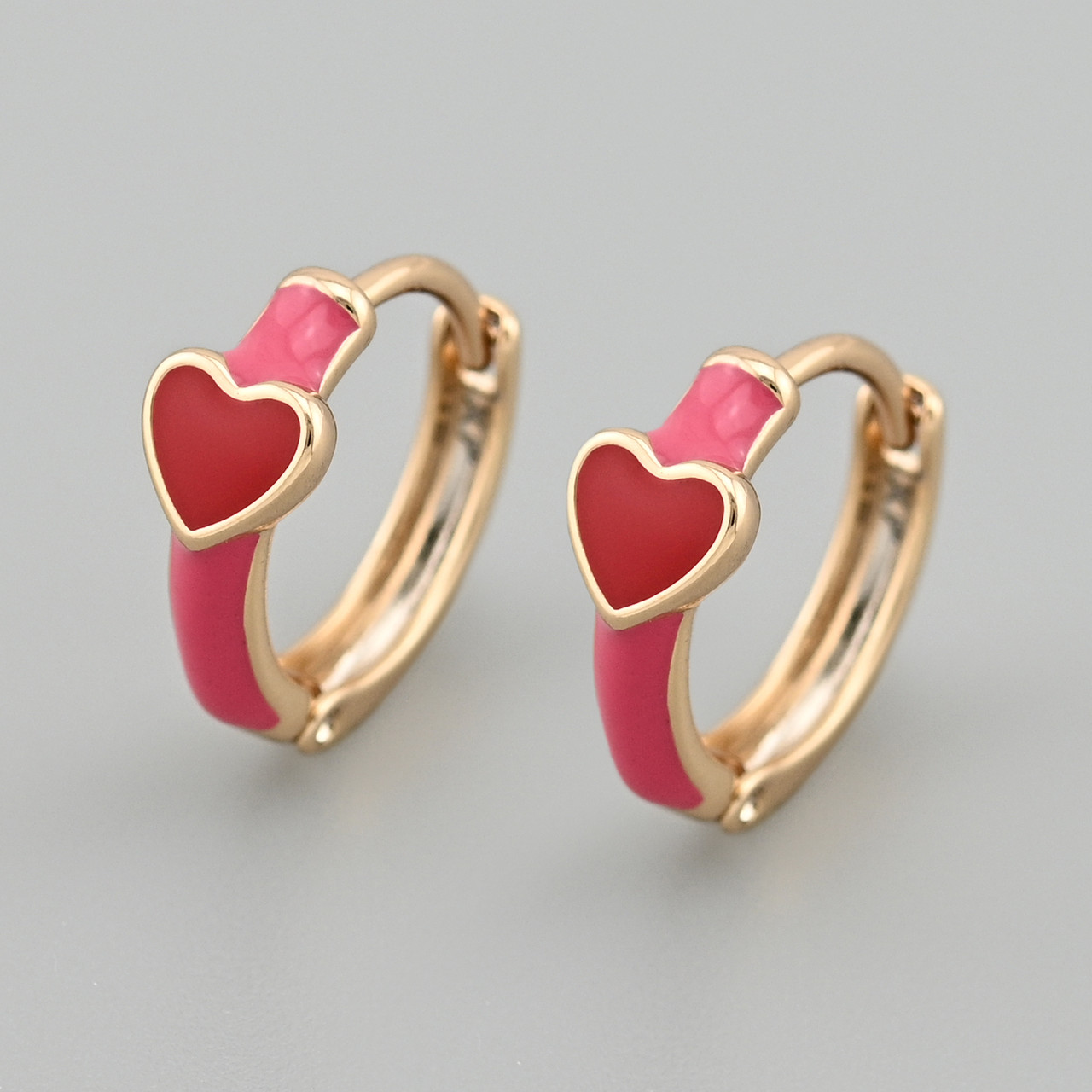 Сережки Серце 49483 розмір 13х5 мм рожева емаль вага 1.6 г позолота 18К, фото 1