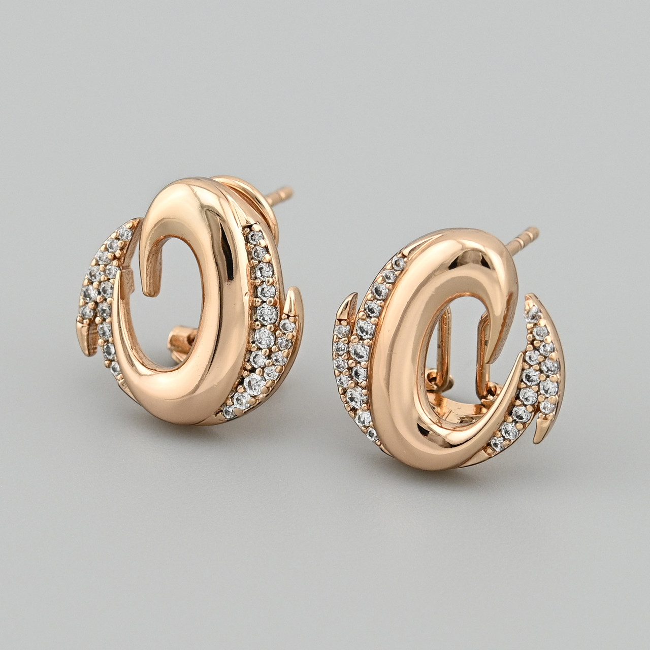 Сережки 49135 розмір 15х14 мм білі фіаніти вага 4.1 г позолота 18К, фото 1