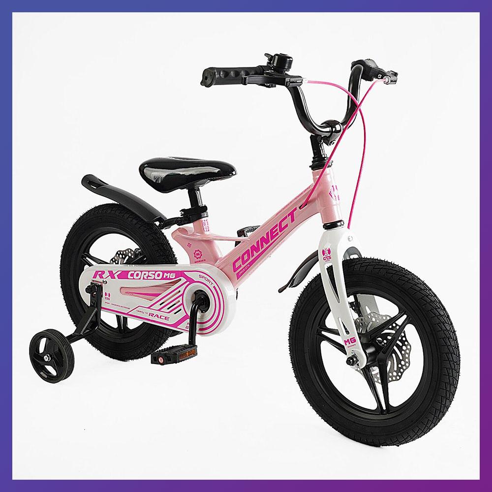 Велосипед дитячий двоколісний магнієвий Corso Connect MG-14608 14" зріст 95-115 см вік 3-6 років Рожевий, фото 1