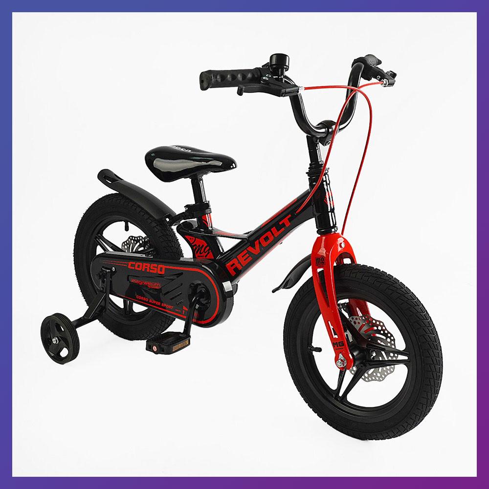 Велосипед дитячий двоколісний на магнієвій рамі CORSO Revolt MG-14216 14" зріст 95-115 см 3-6 років Чорний, фото 1