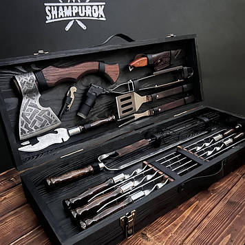 Набір шампурів у дерев'яному кейсі «Бастіон»