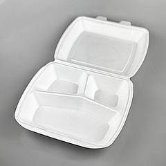 Ланч-бокс зі спіненого полістиролу  390х242х74 мм білий на 3 відділи, упаковка для їжі