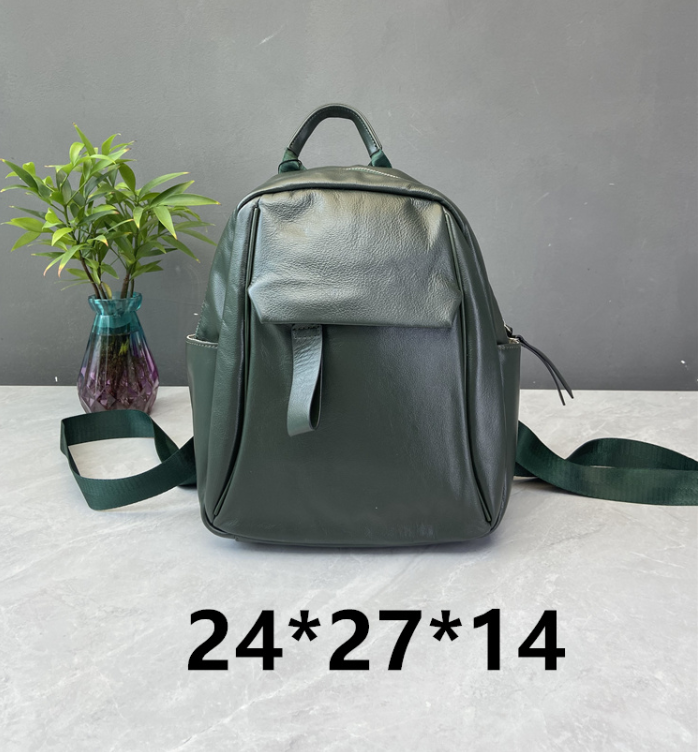 Шкіряний рюкзак гладка фактура з кишенею спереду с37-кт-2832 Зелений, фото 1