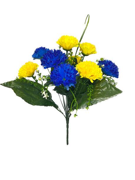 Штучний  букет Жоржини, 10 голів, жовто-синій, 370 мм, фото 1