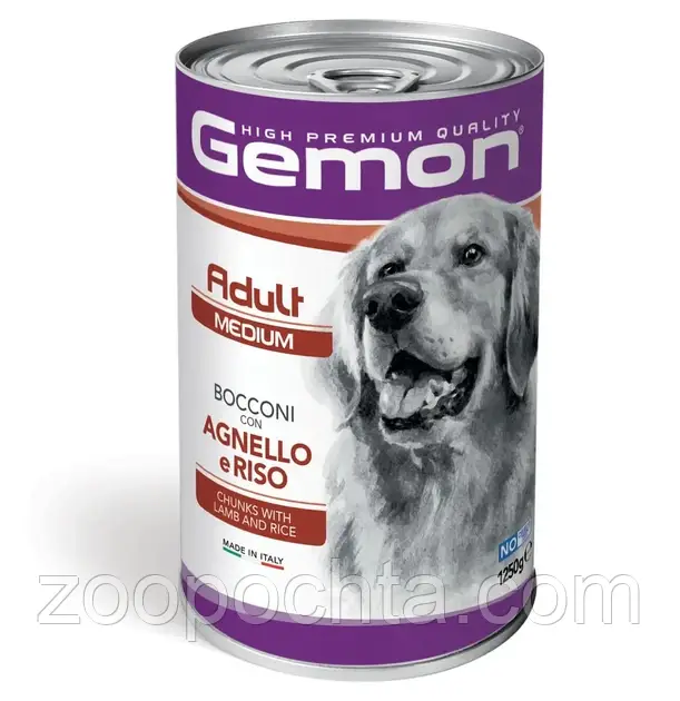 Влажный корм GEMON DOG WET GEMON DOG WET Medium Adult для собак середіх порід ягня з рисом 1,25КГ, фото 1