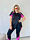 Жіночий спортивний фітнес костюм для спорту залу та тренувань подовжена футболка та лосини дайвінг батал - фото 10 - id-p2498158790