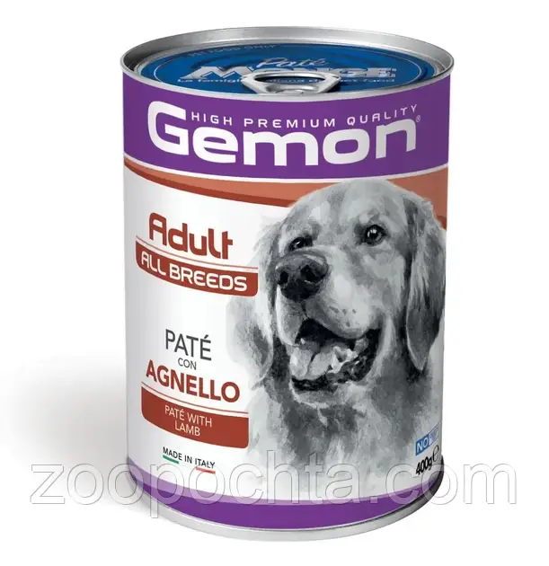 Вологий корм для собак усіх порід Gemon Dog паштет з ягнятим 400 гр 24 шт, фото 1