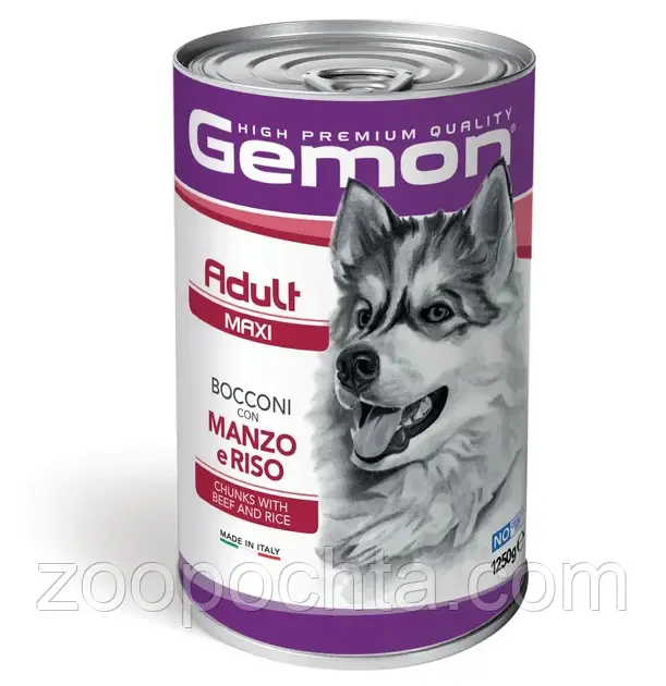 Вологий корм для собак GEMON (Жемон) DOG WET Maxi Adult шматочки з яловичиною та рисом 1.25 кг, фото 1