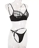 Комплект жіночої білизни чорного кольору трусики та ліф без кісточок, фото 4