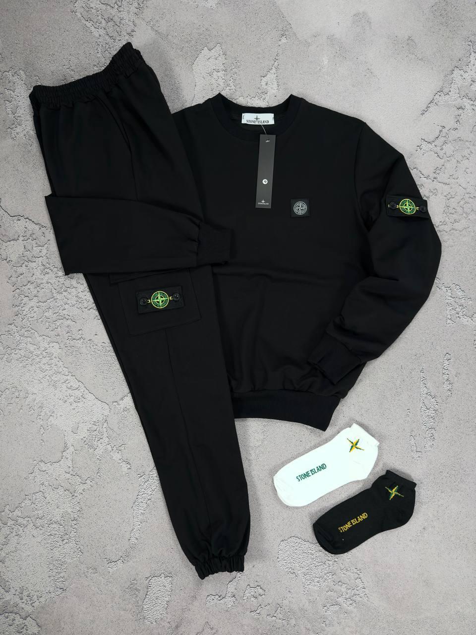 Спортивний костюм чоловічий Stone Island весняний осінній світшот штани стон айленд чорний, фото 1