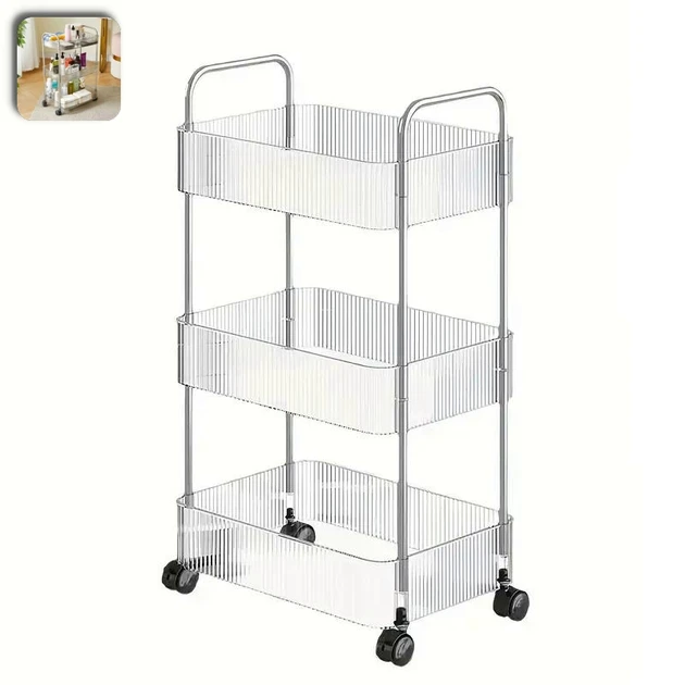 Металева етажерка органайзер на колесах стелаж пересувний 3 яруси YJ-023-3F, фото 1
