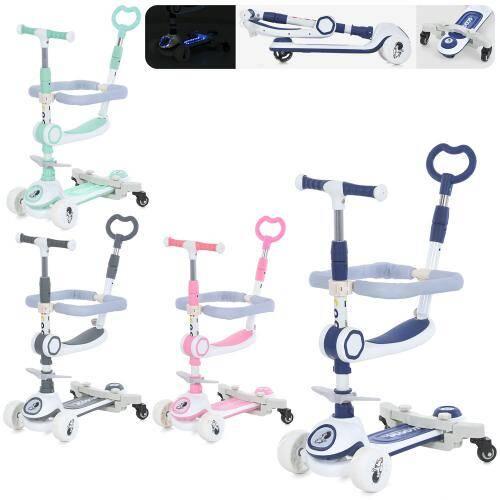 Самокат 5в1 (біговел), метал+пластик, родит.ручка-3полож, 3колесаПУ,2пер.115мм світло, задн*85мм світло, підніжка, фото 1